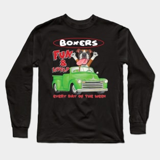 Fun Boxer dog driving classic green truck on Boxer Dog in Green Truck tee Long Sleeve T-Shirt